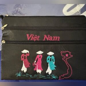 Vietnam Embroidered Black Pouch Bag - NWT comes in plastic